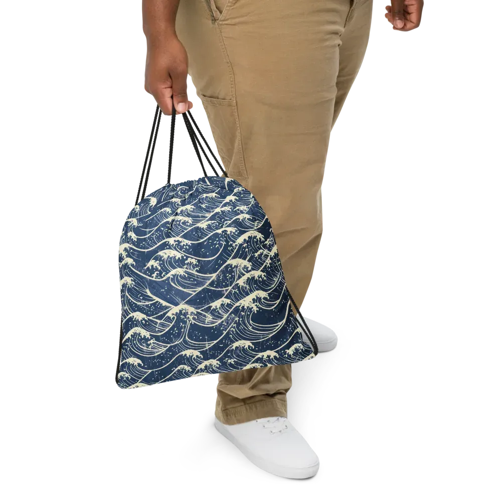 Ukiyo Wave on Drawstring Bag — Front