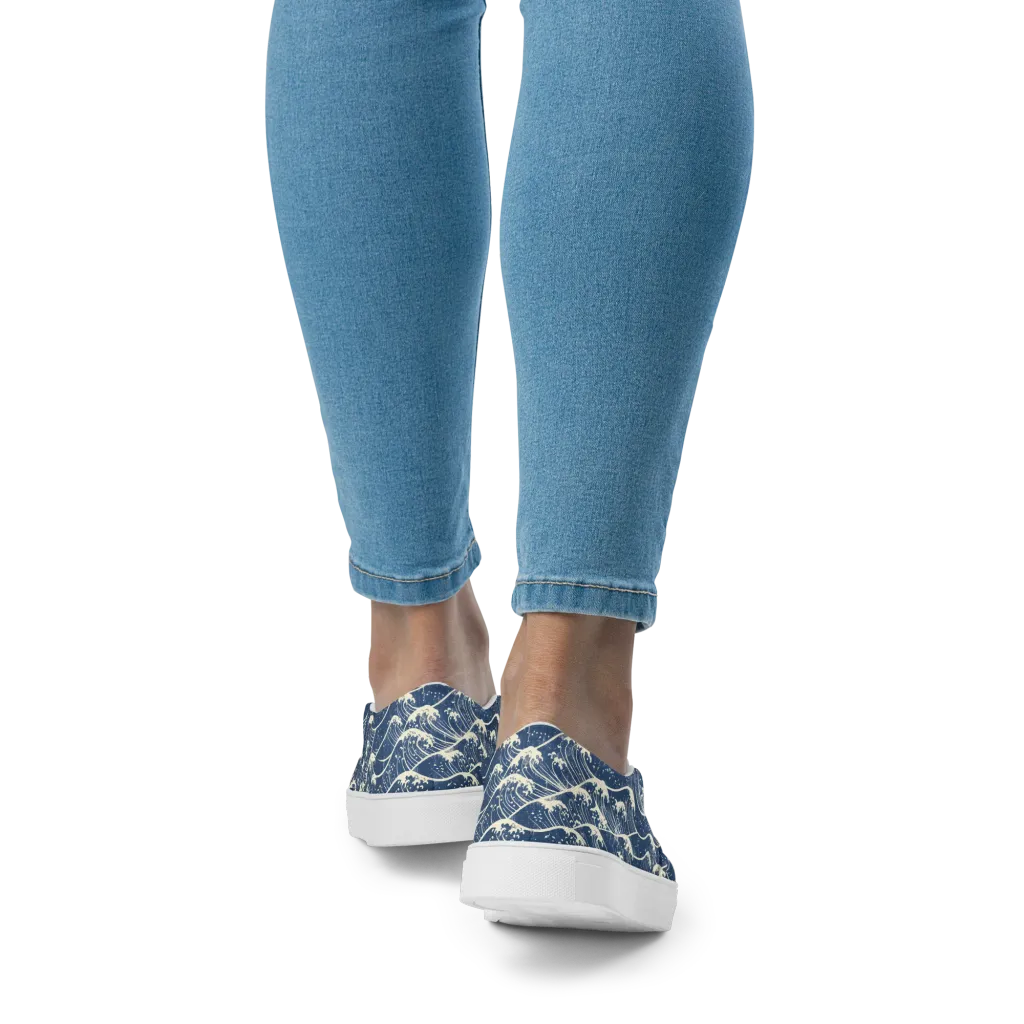 Ukiyo Wave on Women's Slip-On Canvas Shoes — Back