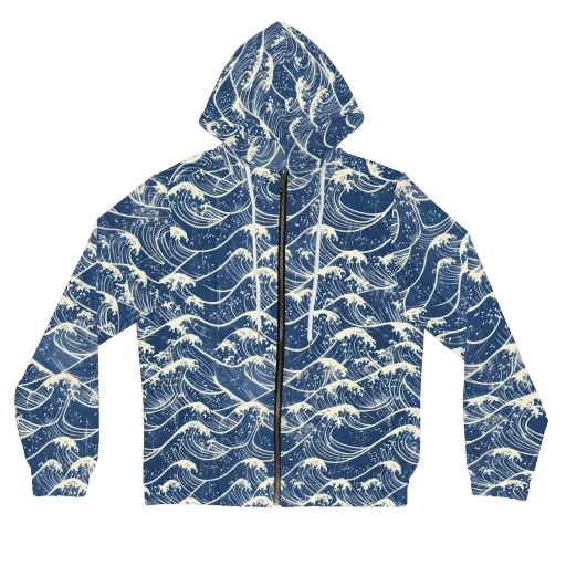Ukiyo Wave on a Women's Full-Zip Hoodie