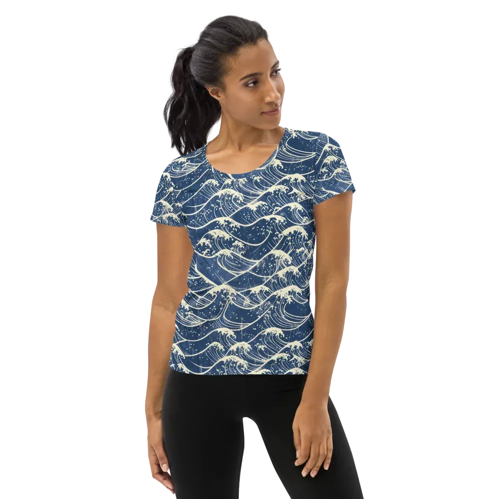 Ukiyo Wave on Women's Athletic T-Shirt — Front