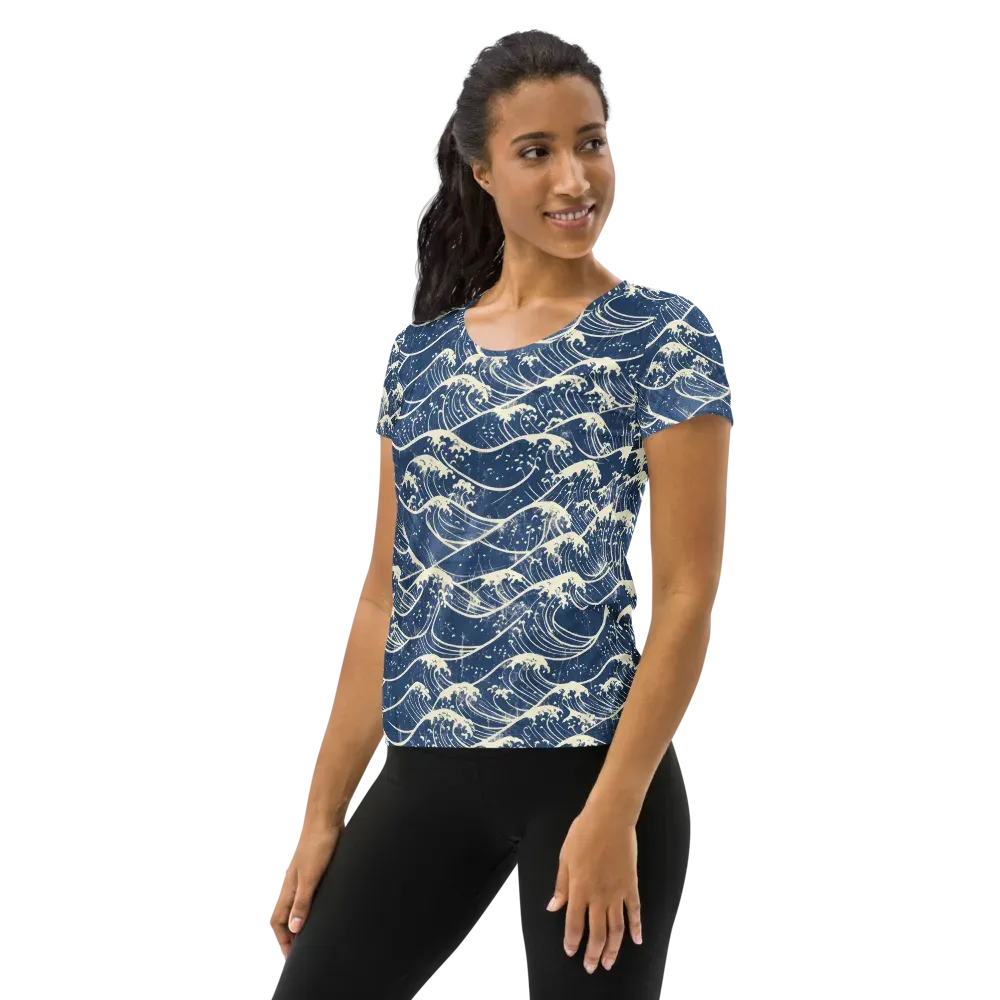 Ukiyo Wave on Women's Athletic T-Shirt — Left