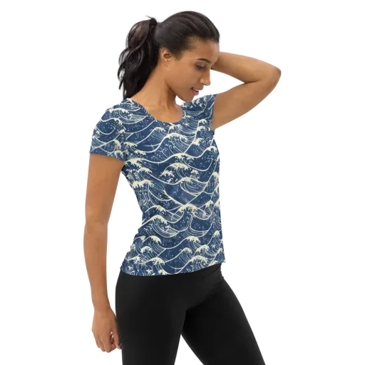 Ukiyo Wave on a Women's Athletic T-Shirt