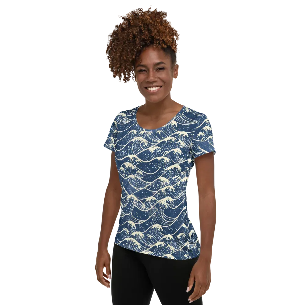 Ukiyo Wave on Women's Athletic T-Shirt — Left