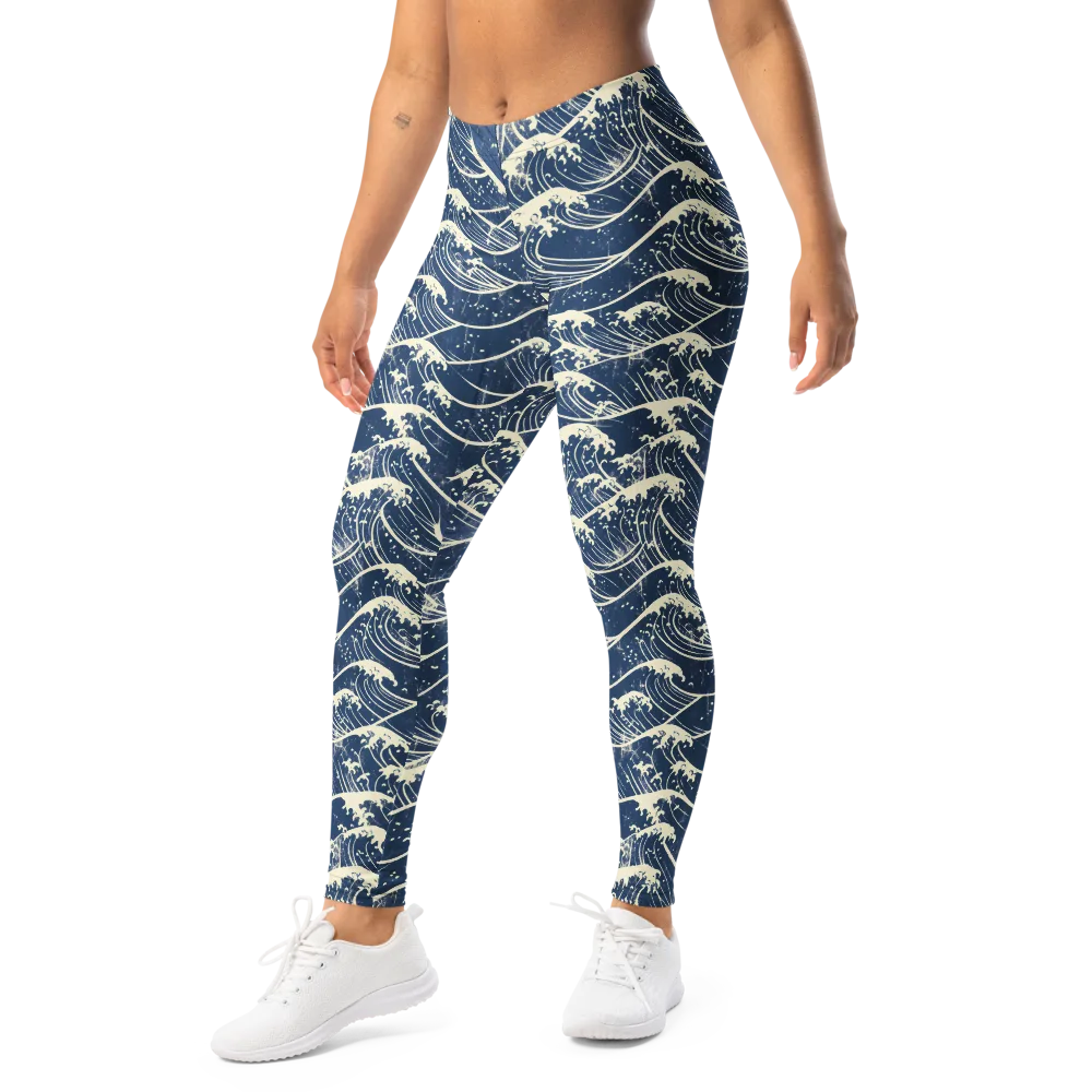 Ukiyo Wave on Leggings — Left Front