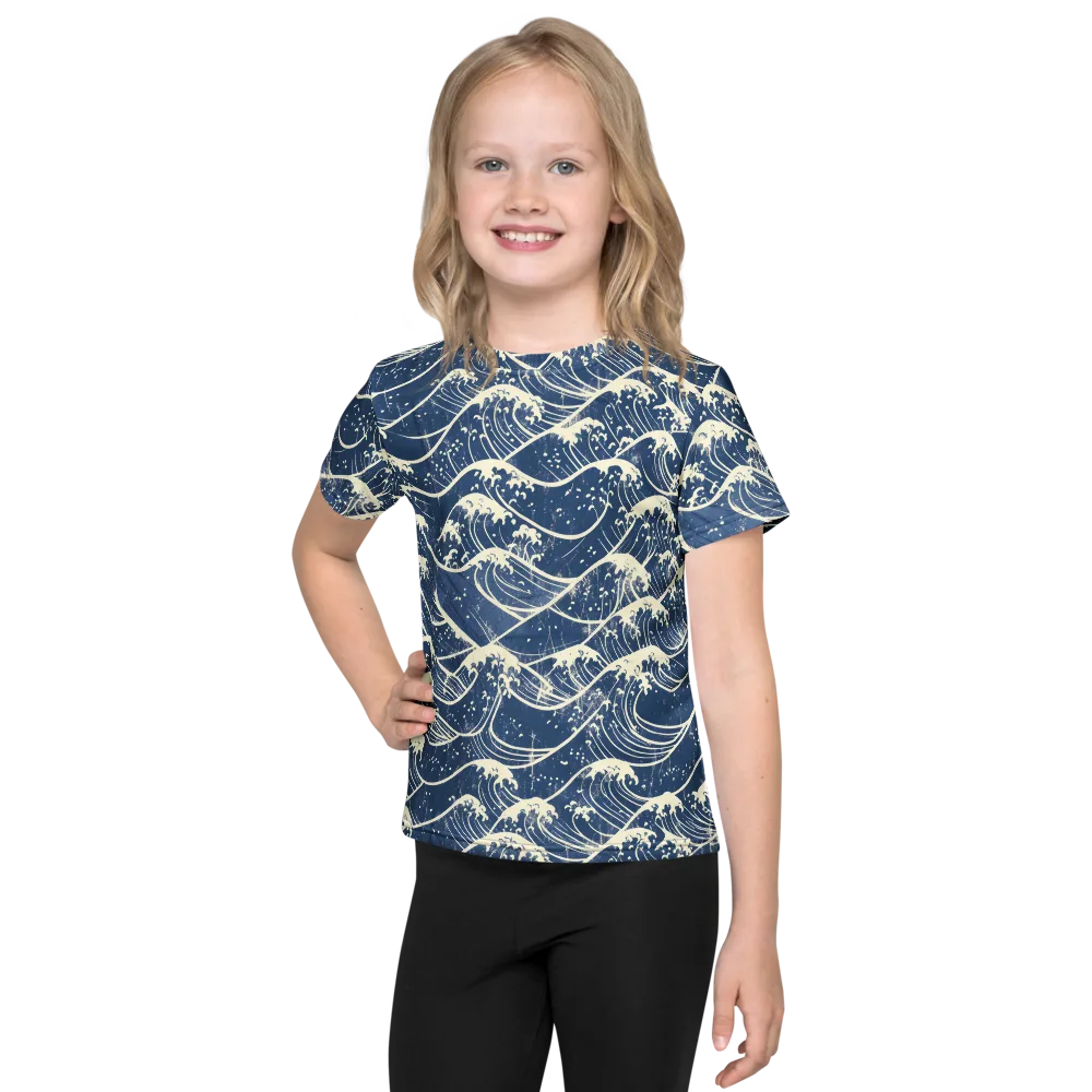 Ukiyo Wave on Kids Crew Neck T-Shirt — Front