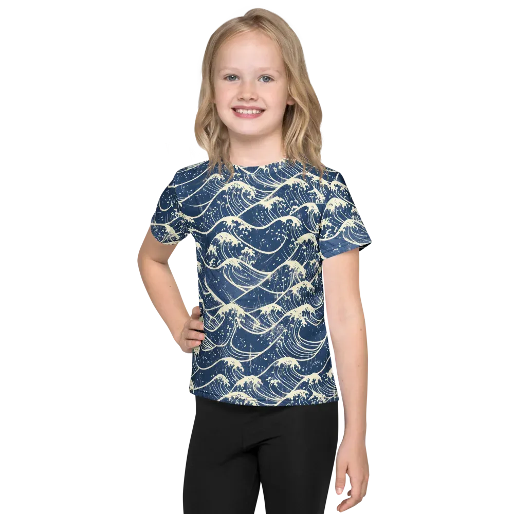 Ukiyo Wave on Kids Crew Neck T-Shirt — Front