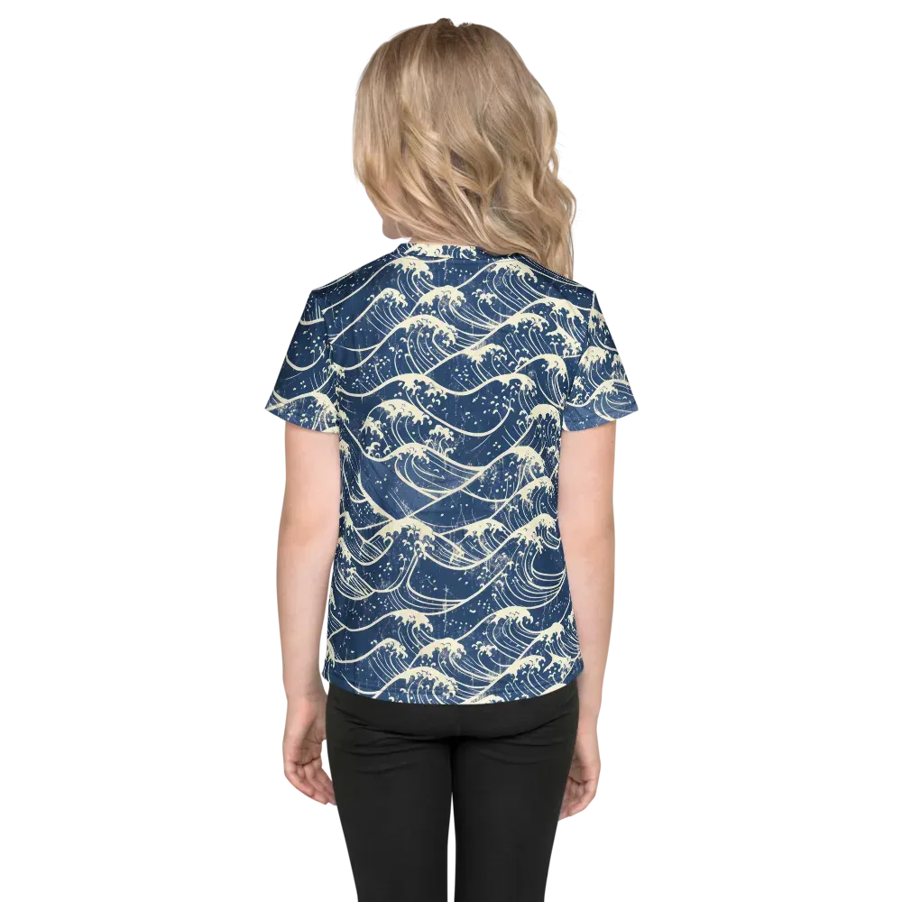 Ukiyo Wave on Kids Crew Neck T-Shirt — Back