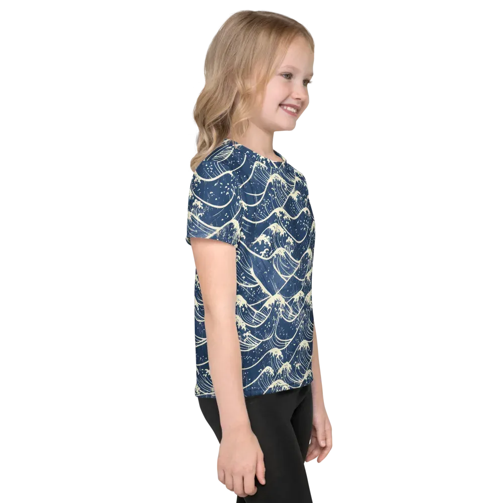 Ukiyo Wave on Kids Crew Neck T-Shirt — Right