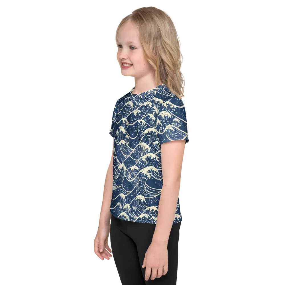 Ukiyo Wave on Kids Crew Neck T-Shirt — Left