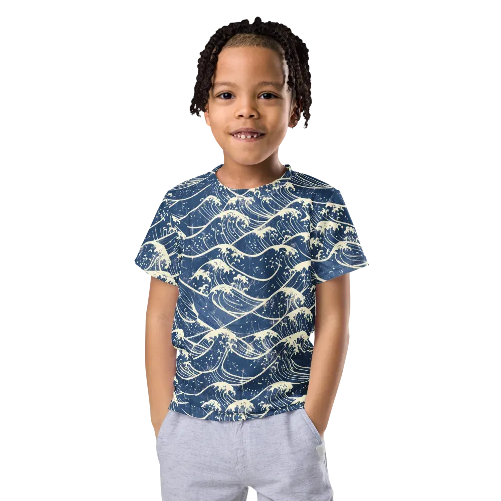 Ukiyo Wave on Kids Crew Neck T-Shirt — Front