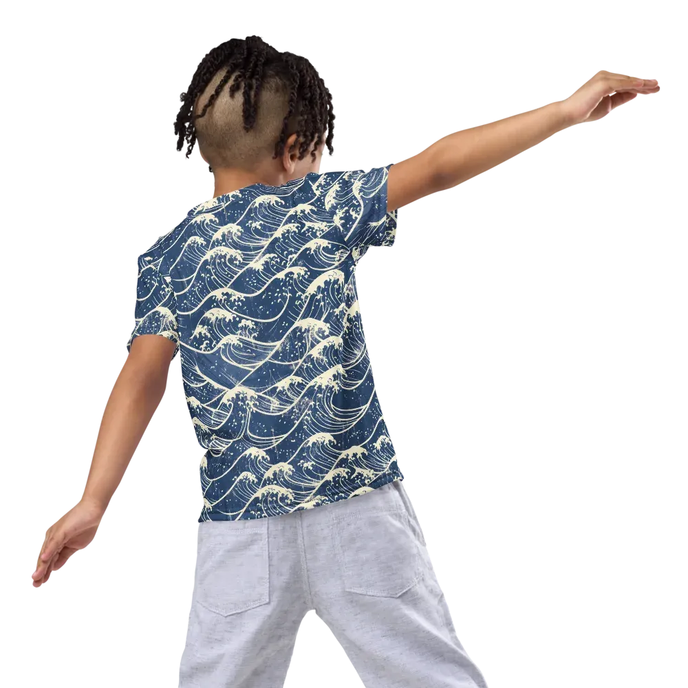 Ukiyo Wave on Kids Crew Neck T-Shirt — Back