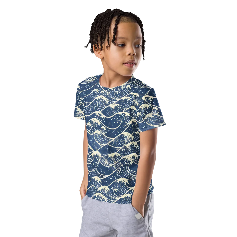 Ukiyo Wave on Kids Crew Neck T-Shirt — Left Front