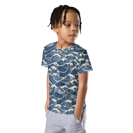 Ukiyo Wave on a Kids Crew Neck T-Shirt