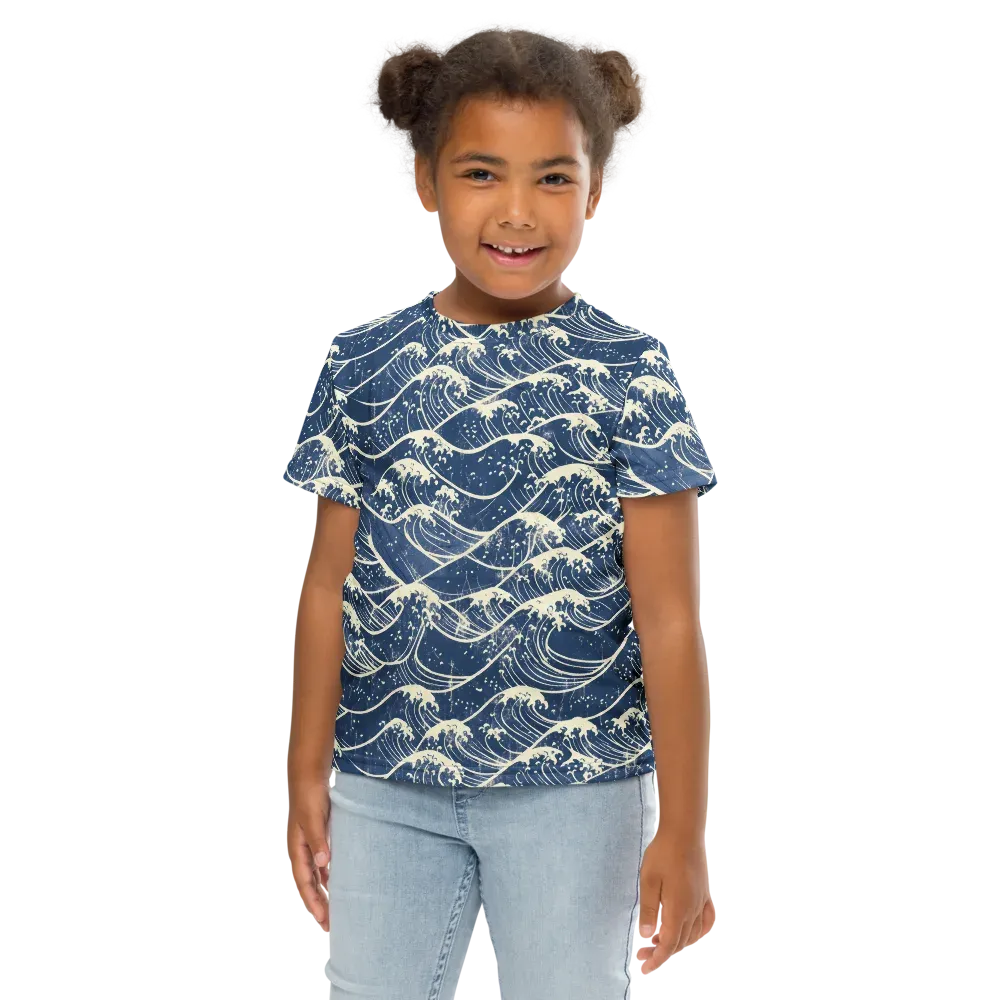 Ukiyo Wave on Kids Crew Neck T-Shirt — Front