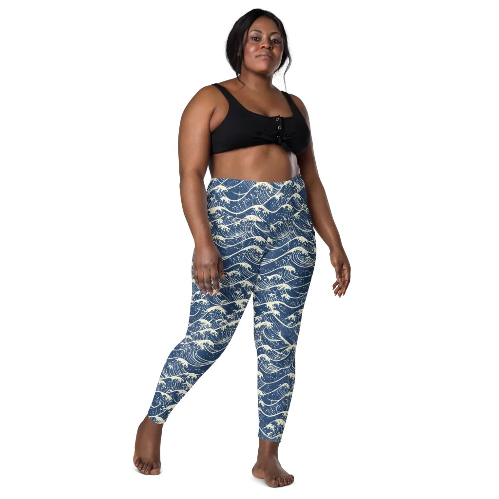 Ukiyo Wave on Leggings with Pockets — Front