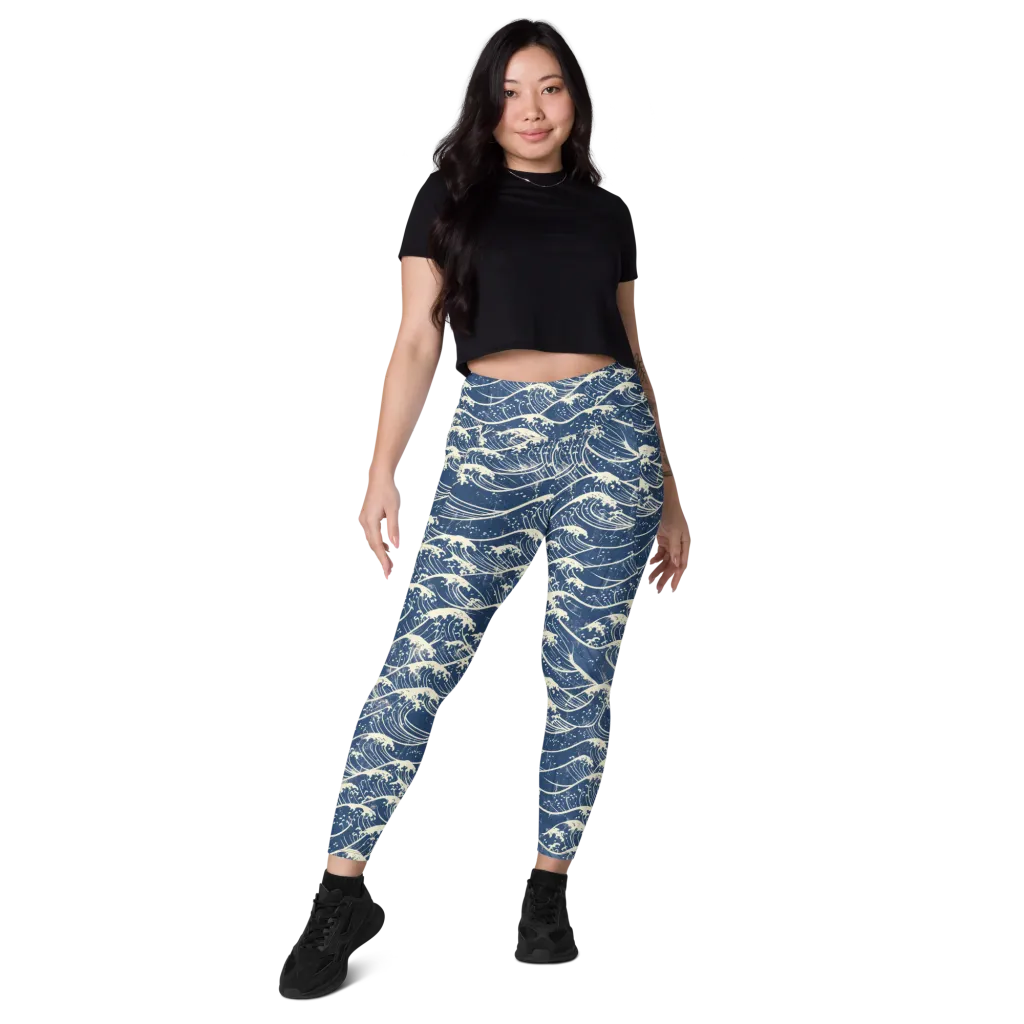 Ukiyo Wave on Leggings with Pockets — Front