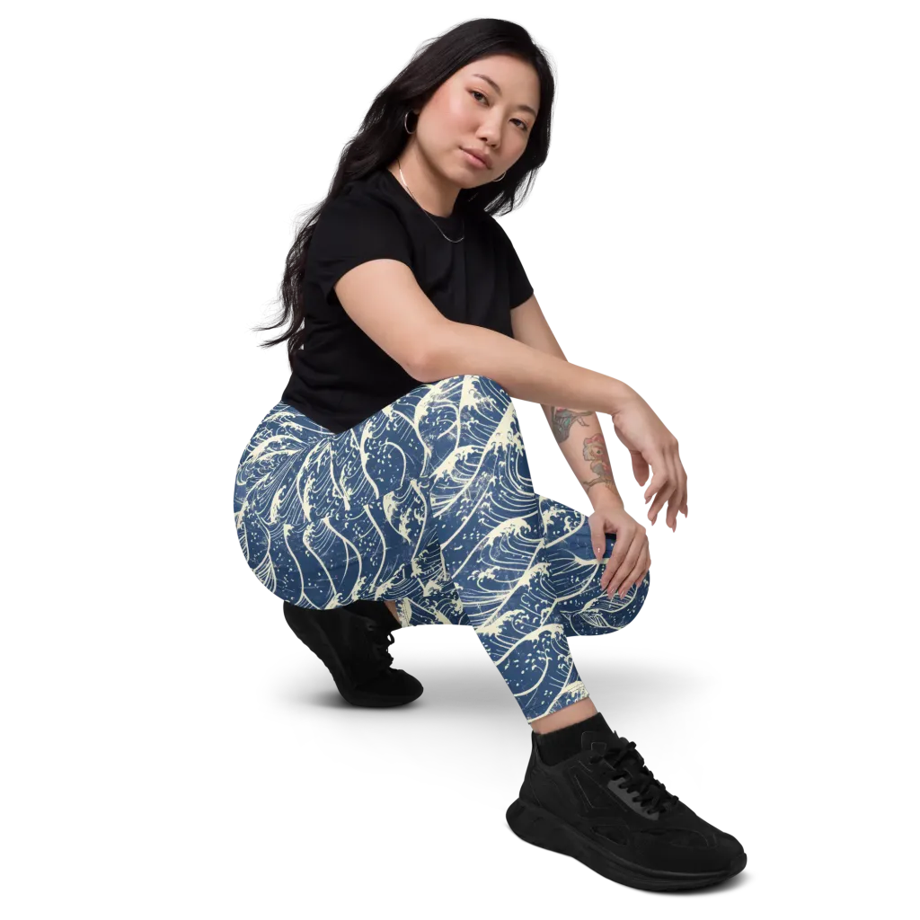 Ukiyo Wave on Leggings with Pockets — Right Front