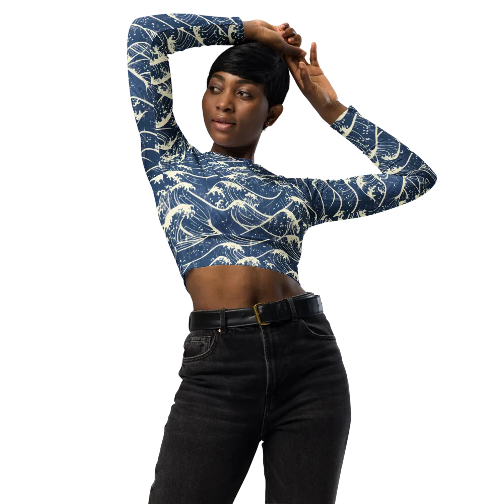 Ukiyo Wave on Long Sleeve Crop Top — Front