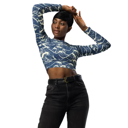 Ukiyo Wave on a Long Sleeve Crop Top