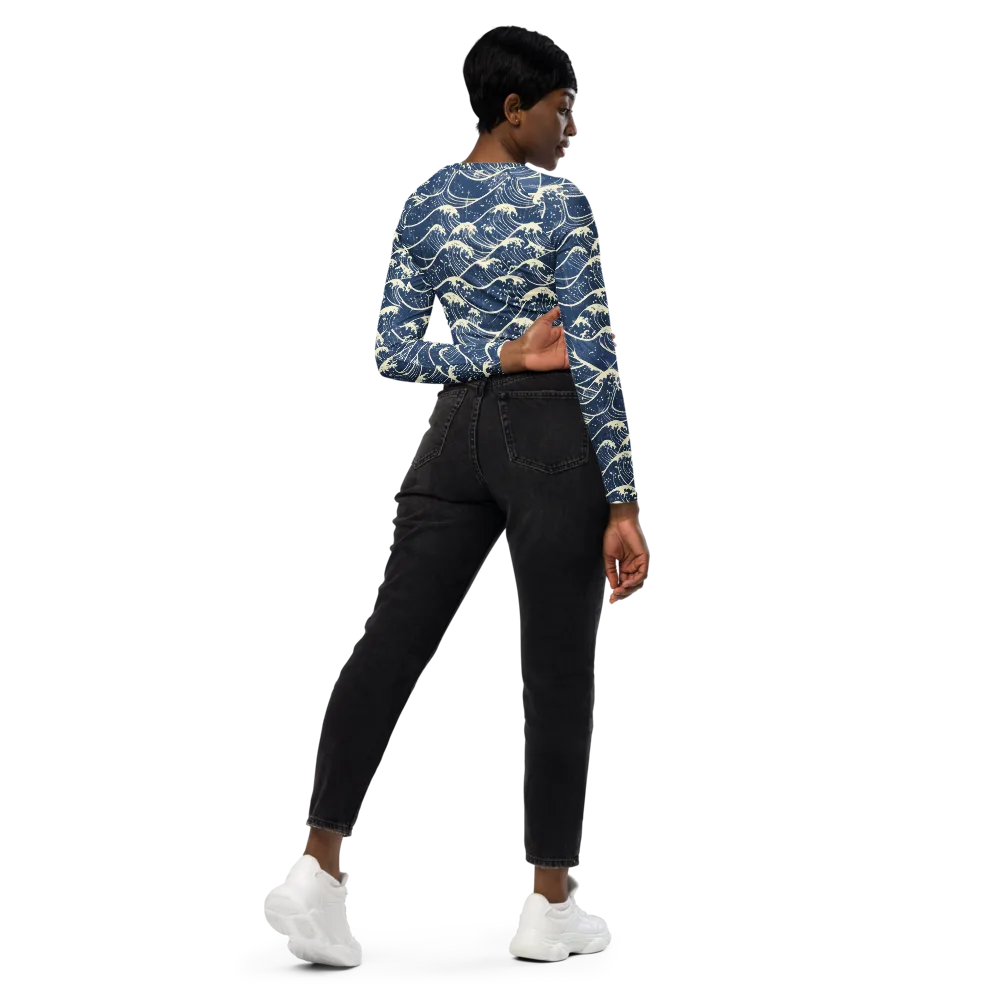 Ukiyo Wave on Long Sleeve Crop Top — Right Back
