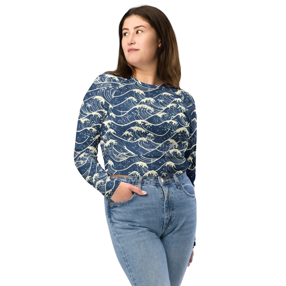 Ukiyo Wave on Long Sleeve Crop Top — Front