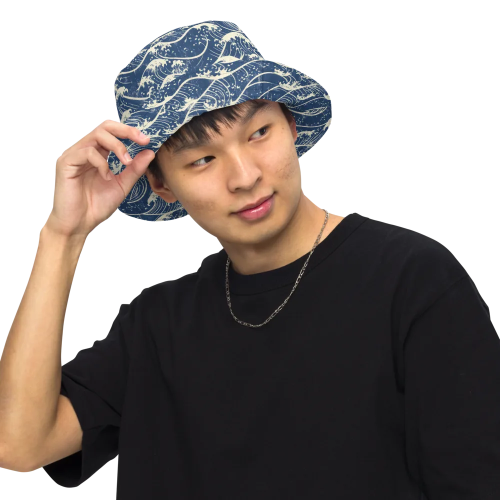 Ukiyo Wave on Reversible Bucket Hat — Front Inside