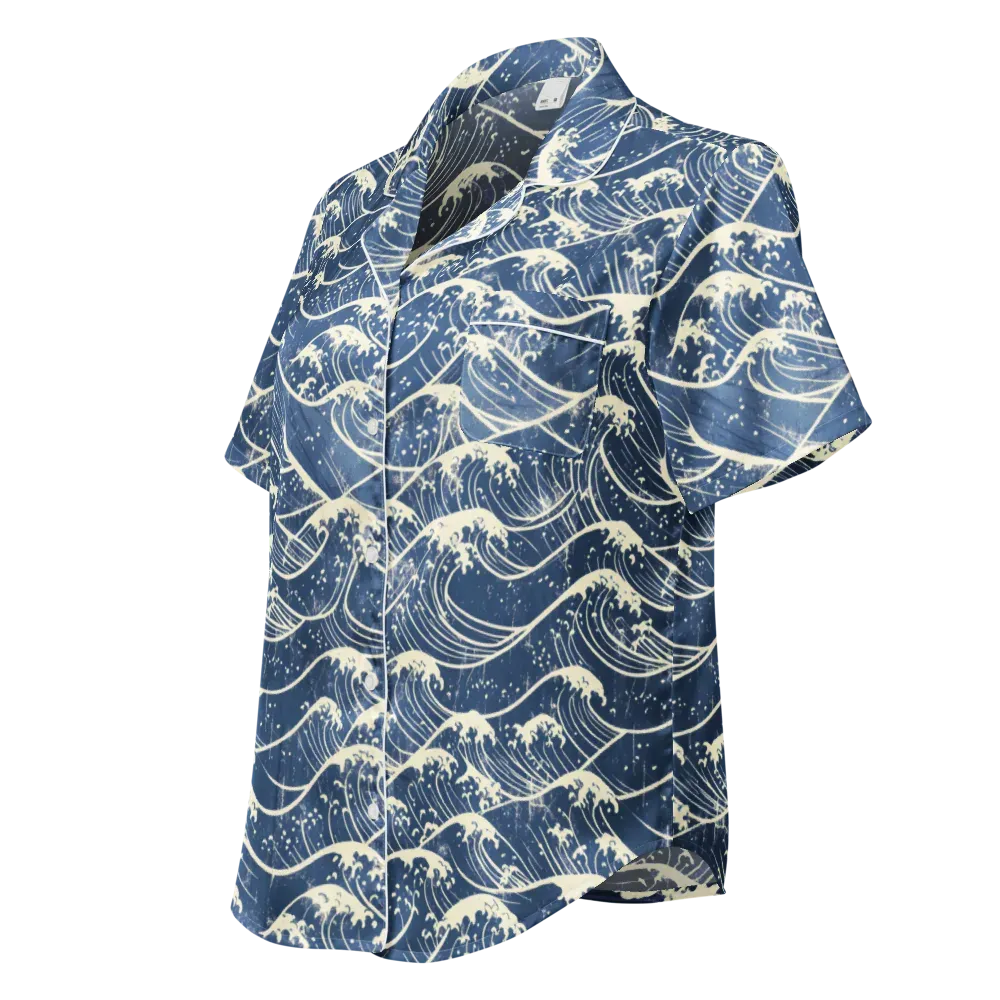 Ukiyo Wave on Women's Short Sleeve Pajama Top — Left Front