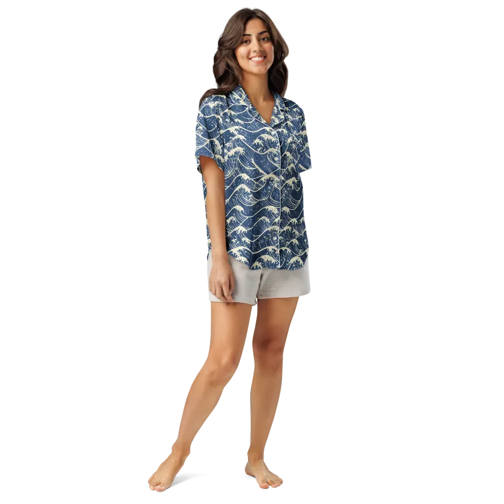 Ukiyo Wave on Women's Short Sleeve Pajama Top — Front