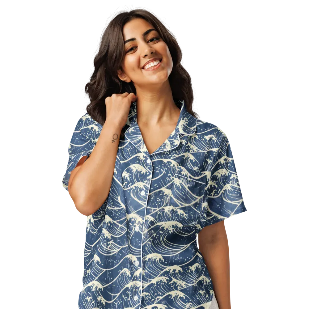 Ukiyo Wave on Women's Short Sleeve Pajama Top — Front