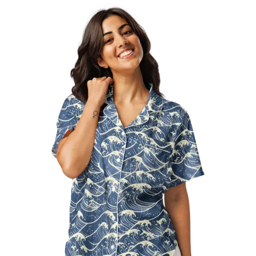 Ukiyo Wave on a Women's Short Sleeve Pajama Top