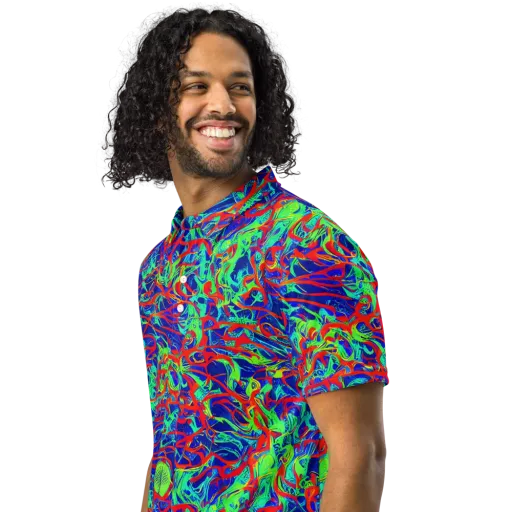 Sonic Fluorescence on a Men's Slim Fit Polo Shirt