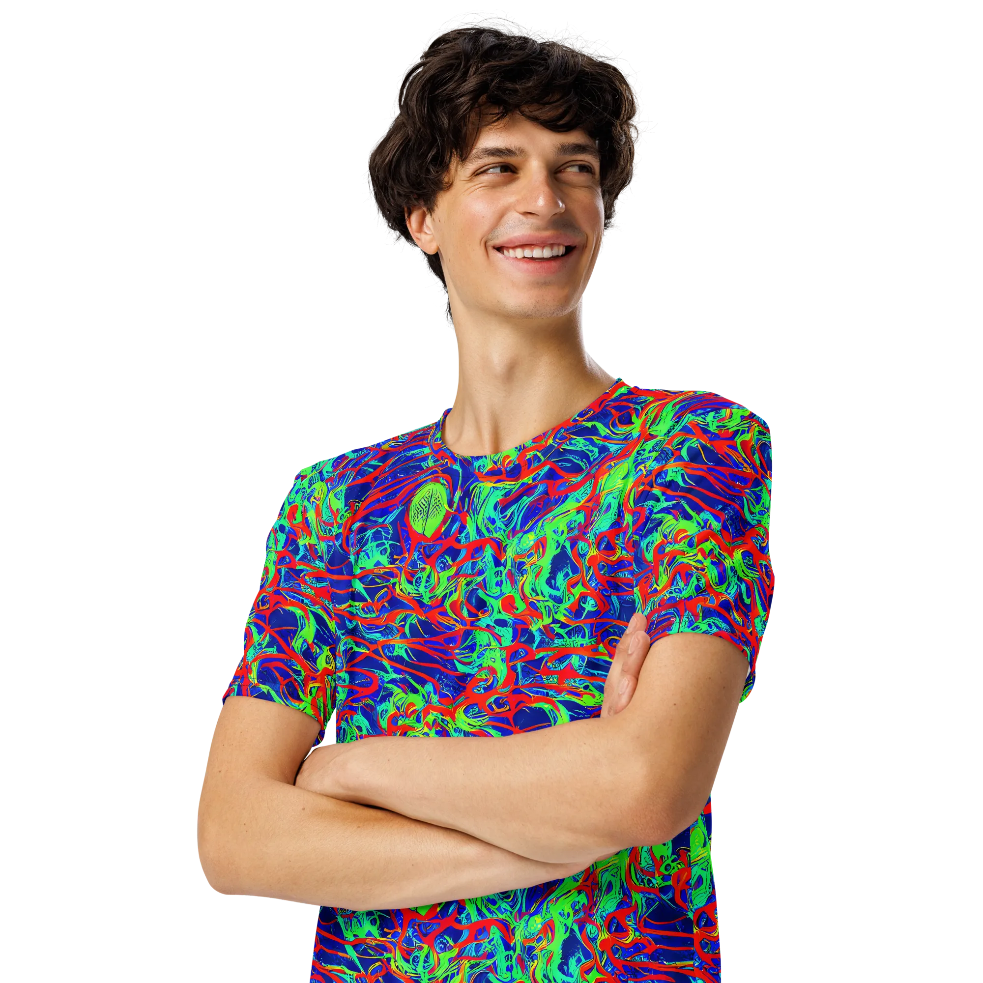 Sonic Fluorescence on Men's Crew Neck T-Shirt — Left Front