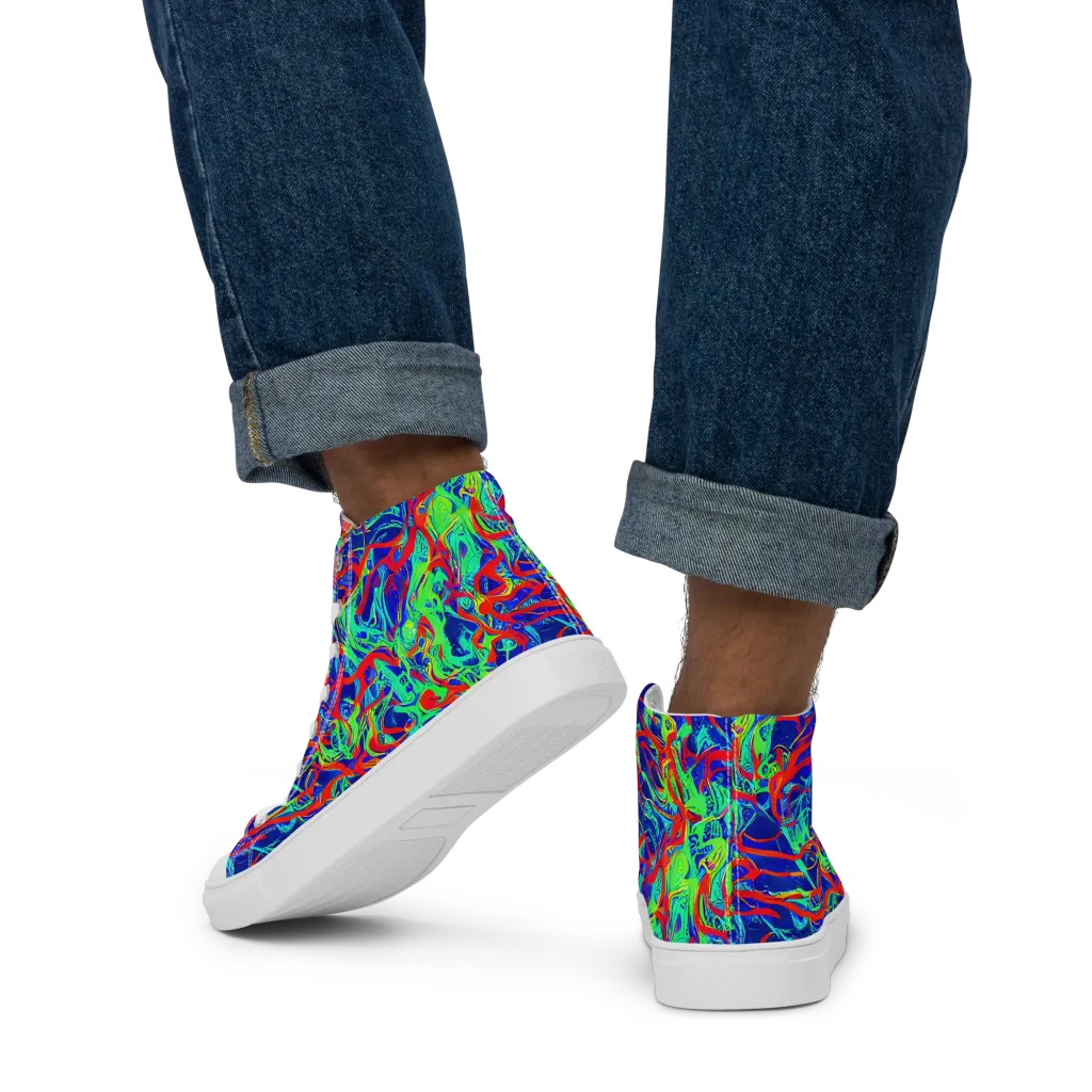 Sonic Fluorescence on Men's High Top Canvas Shoes — Back