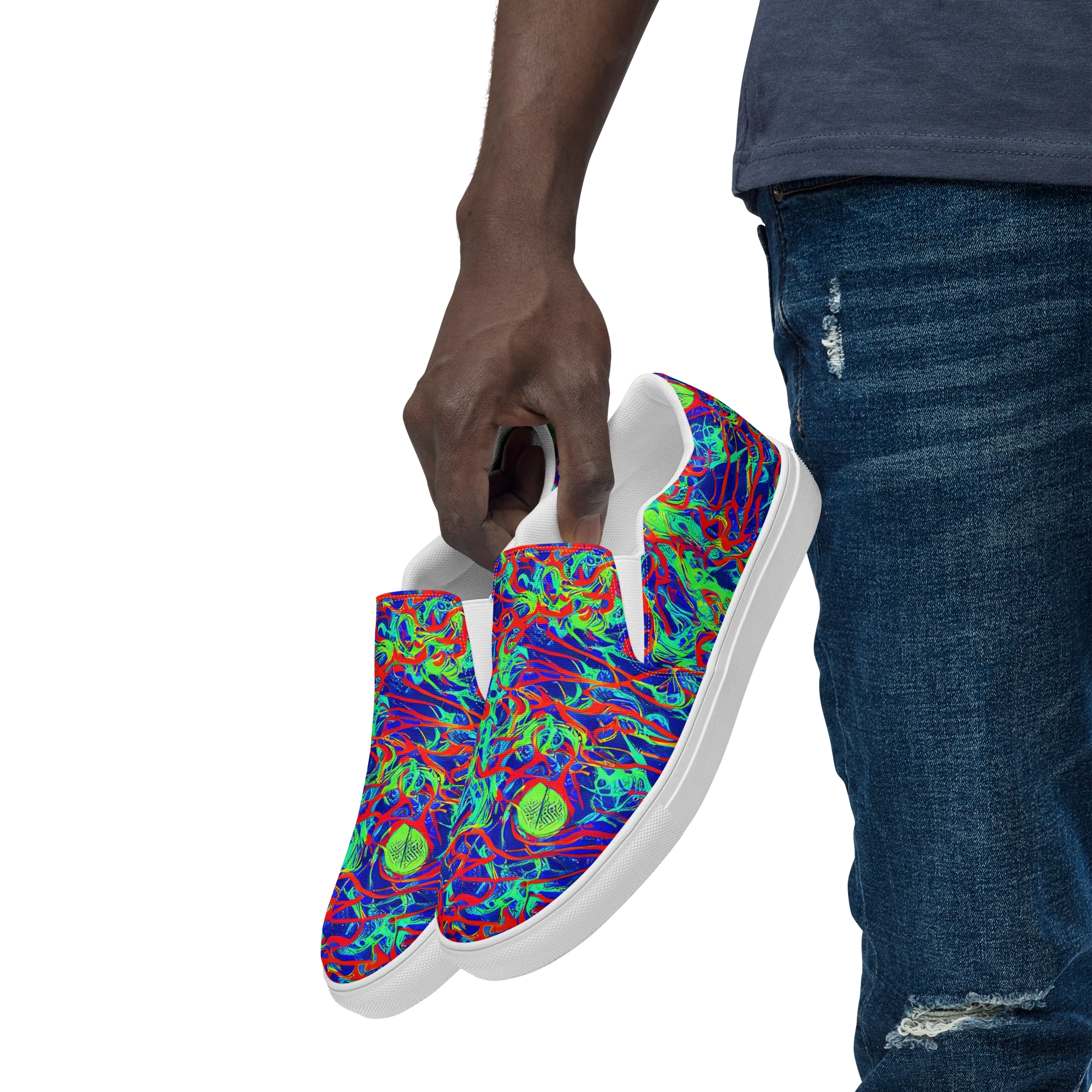 Sonic Fluorescence on Men's Slip-On Canvas Shoes — Left Front