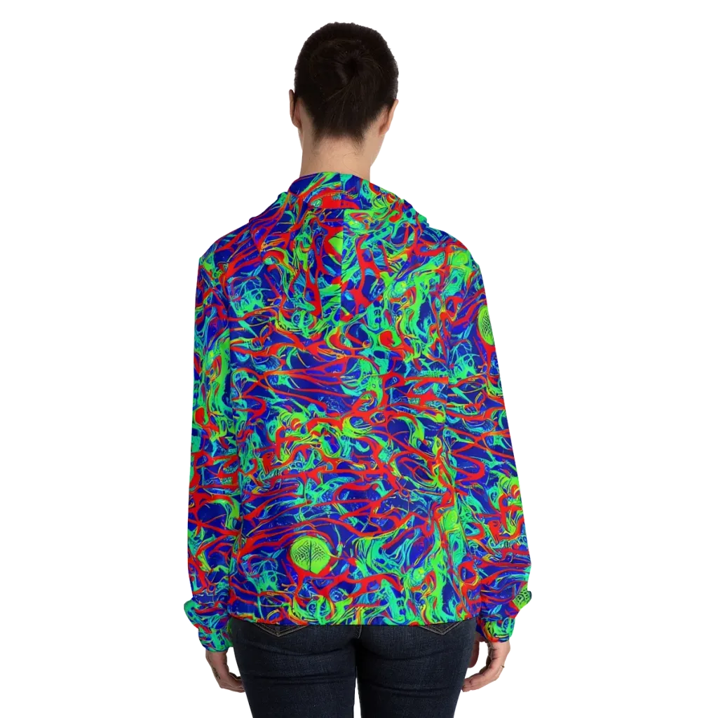 Sonic Fluorescence on Women's Full-Zip Hoodie — Back On Person