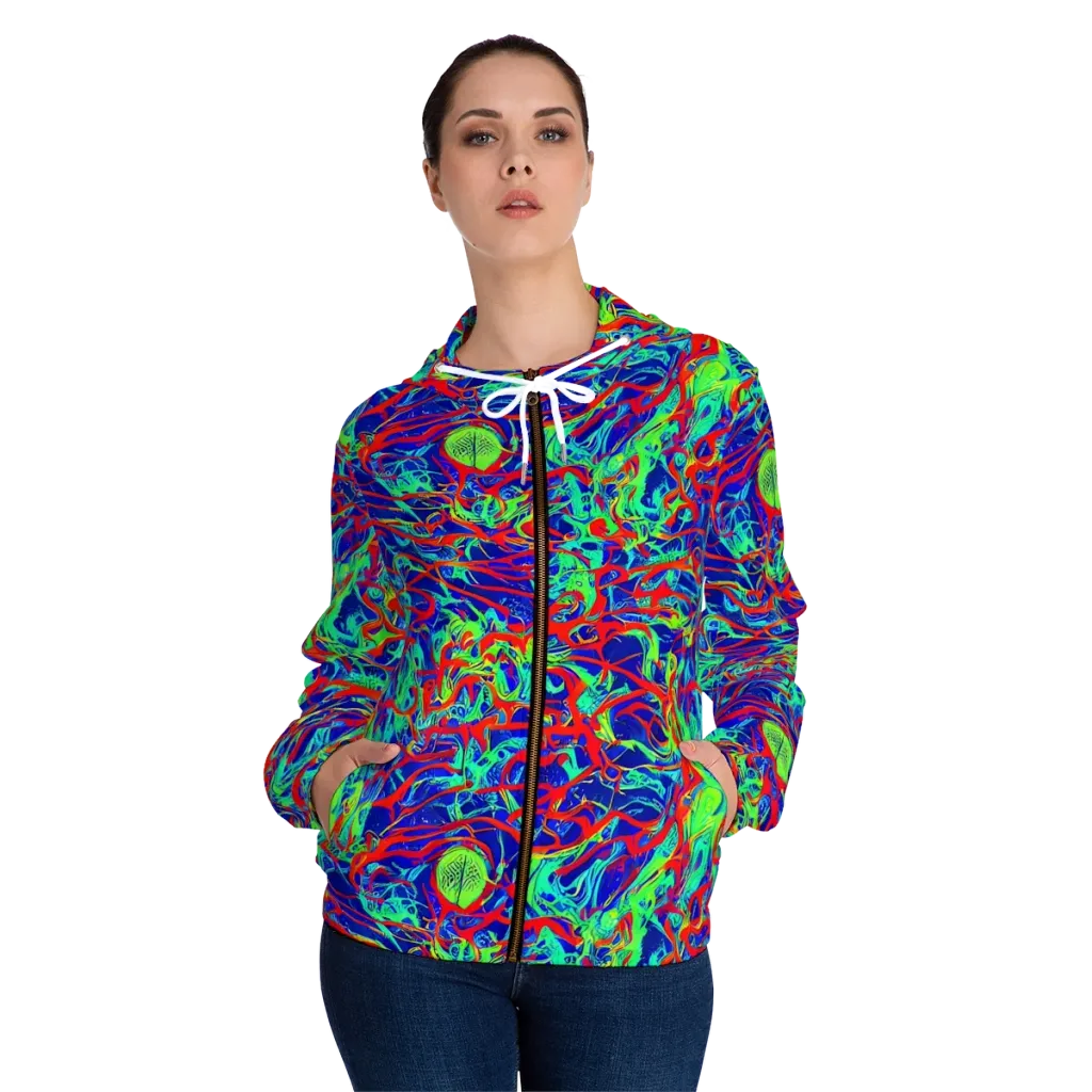Sonic Fluorescence on Women's Full-Zip Hoodie — Front On Person