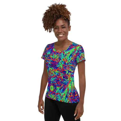 Sonic Fluorescence on a Women's Athletic T-Shirt