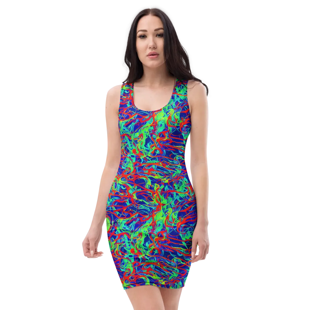 Sonic Fluorescence on Bodycon Dress — Front