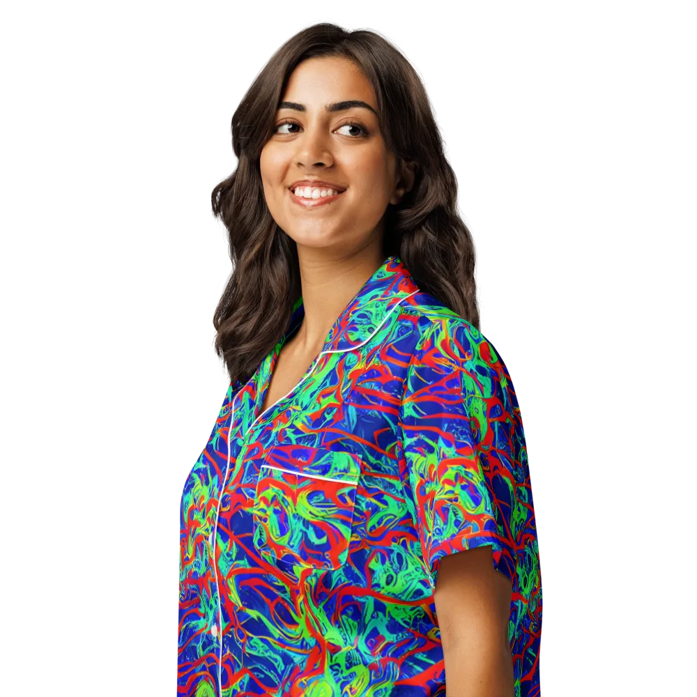 Sonic Fluorescence on Women's Short Sleeve Pajama Top — Left Front