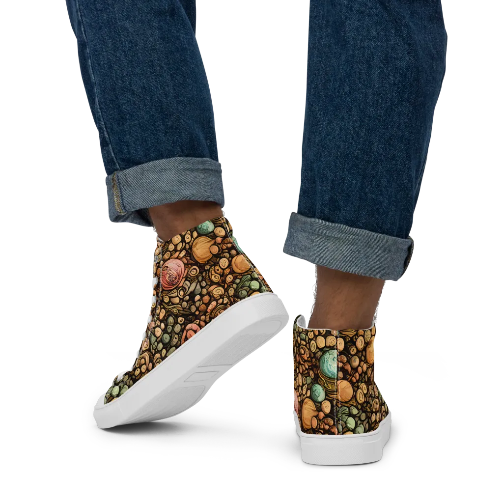 Inkstone Garden on Men's High Top Canvas Shoes — Back