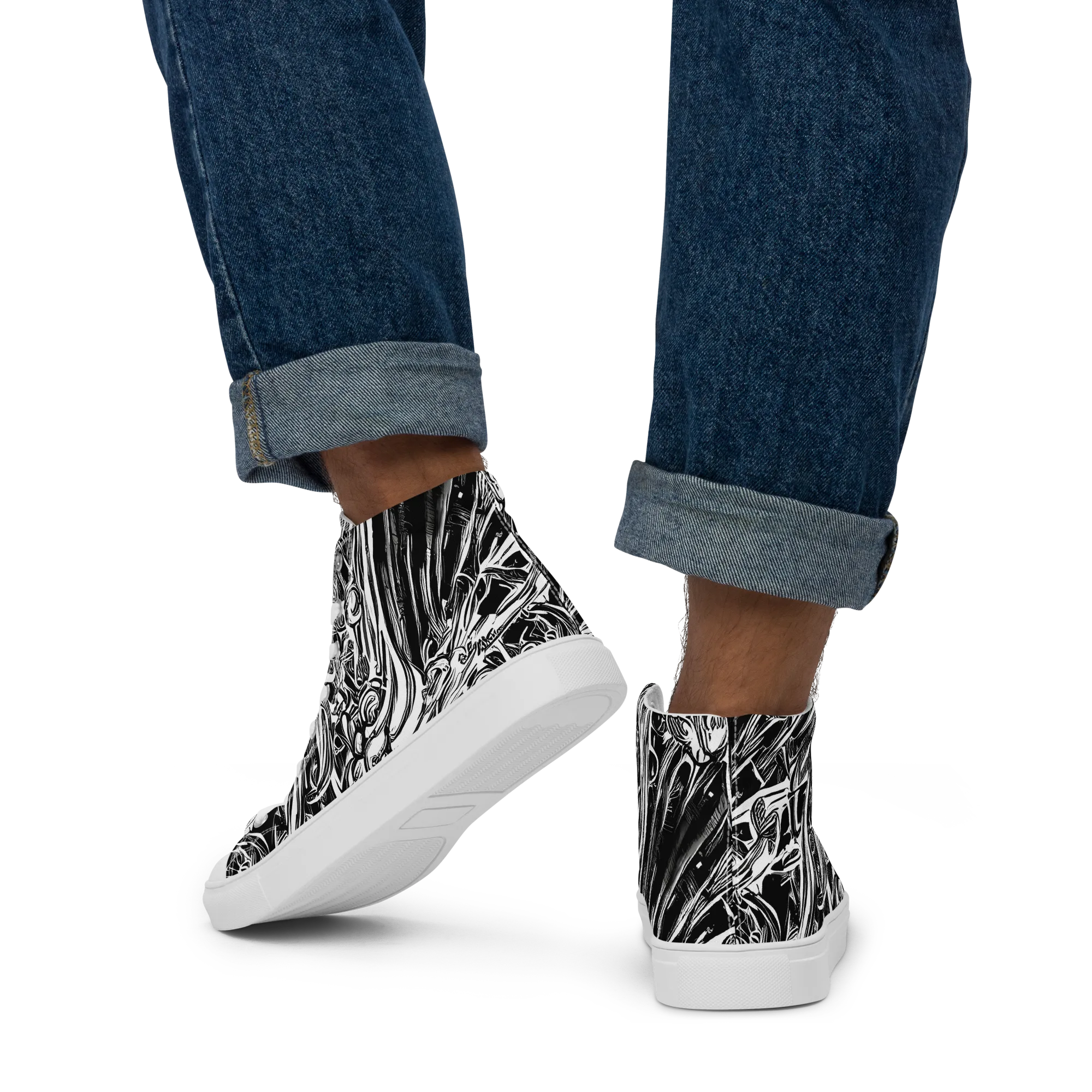 Blackwater Etch on Men's High Top Canvas Shoes — Back