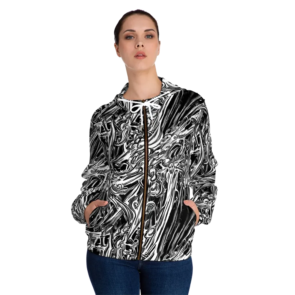 Blackwater Etch on Women's Full-Zip Hoodie — Front On Person