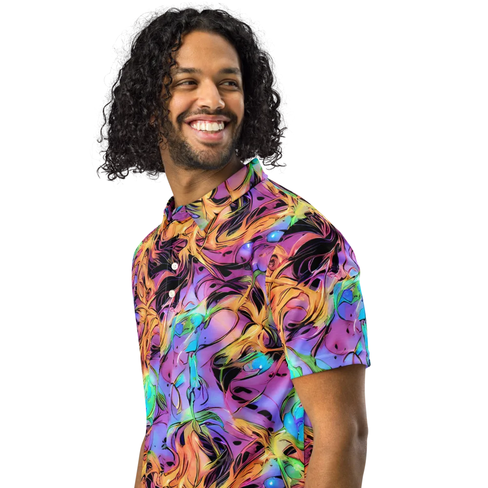Neon Marigold on Men's Slim Fit Polo Shirt — Left Front