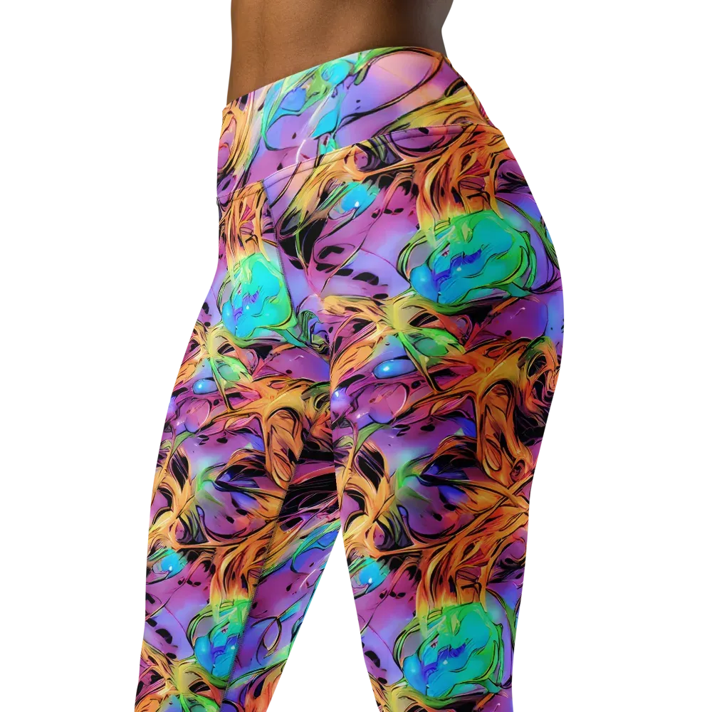 Neon Marigold on Yoga Leggings — Left Front