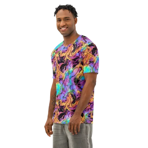 Neon Marigold on a Men's Cotton Crew Neck T-Shirt