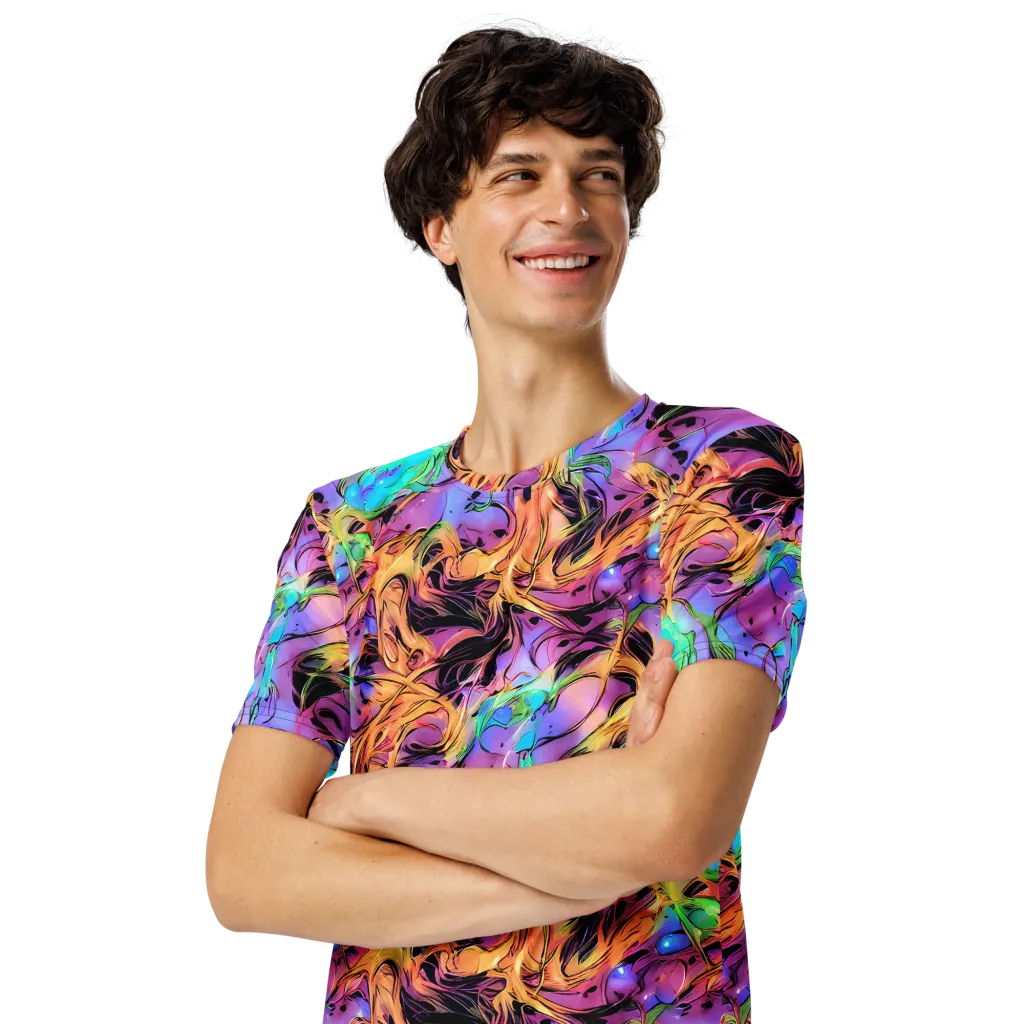 Neon Marigold on Men's Crew Neck T-Shirt — Left Front