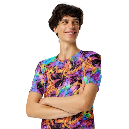 Neon Marigold on a Men's Crew Neck T-Shirt