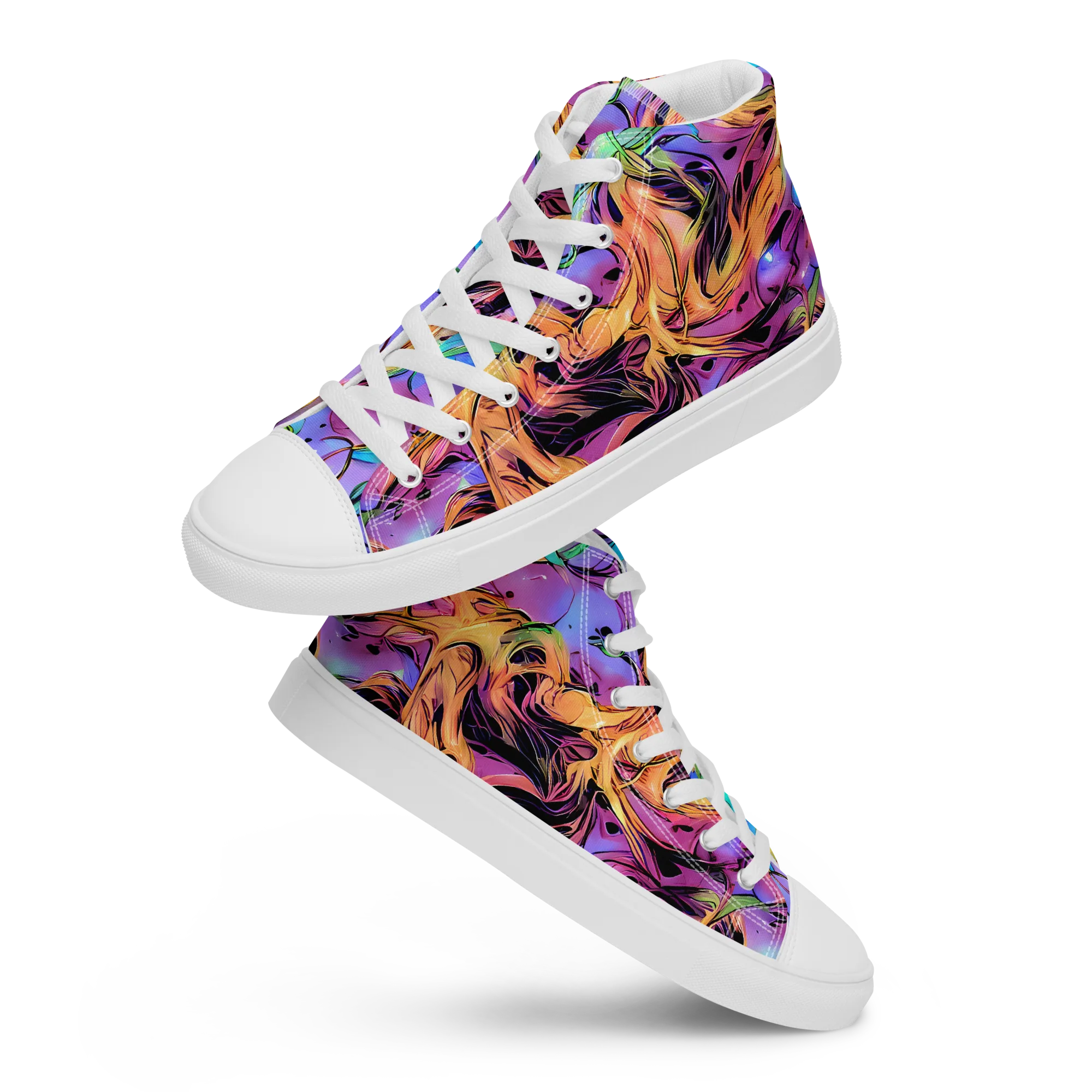 Neon Marigold on Men's High Top Canvas Shoes — Front