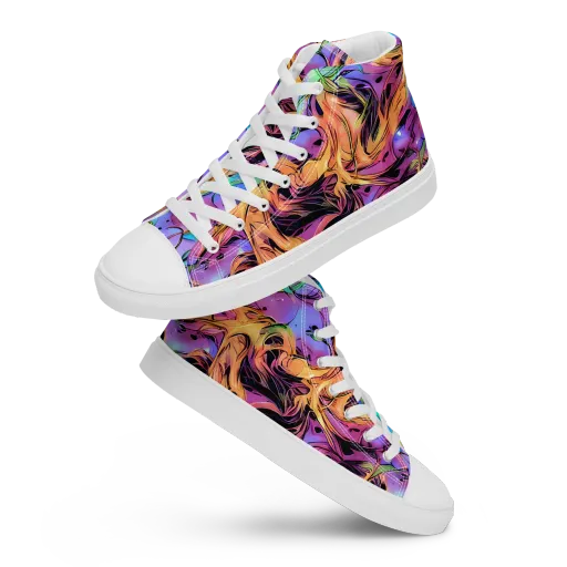 Neon Marigold on a Men's High Top Canvas Shoes