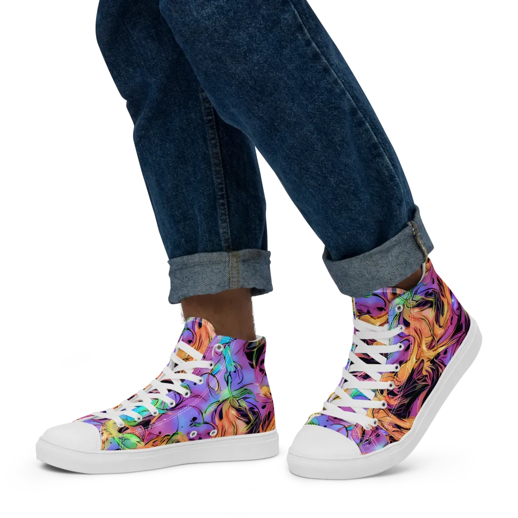 Neon Marigold on Men's High Top Canvas Shoes — Left